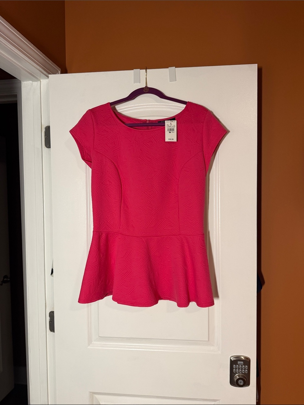 Ashley Stewart Fuchsia Peplum Cap-Sleeve Top
